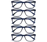 OPULIZE ART Reading Glasses for Women Men - 5 Pack - Large Rectangular Frame - Spring Hinges - Blue Tortoiseshell +1.50