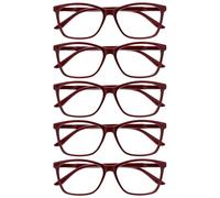 OPULIZE ART Reading Glasses for Women Men - 5 Pack - Large Rectangular Frame - Spring Hinges - Dark Maroon +3.50