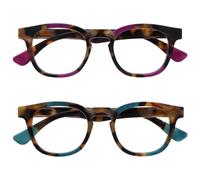 OPULIZE Ava Reading Glasses 2 Pack Flattering Rounded Frame Spring Hinges Scratch Resistant Brown Tortoiseshelll Purple Turquoise Mens Womens RR62-5Q +1.50