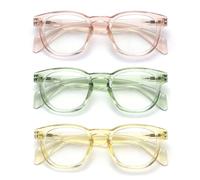 OPULIZE AWE Blue Light Blocking Glasses for Women Men - 3 Pack - Retro Round - Anti-Glare Computer & Gaming Eyewear -UV & Eyestrain Protection - Pink Green Yellow Transparent, (Pack of 3)