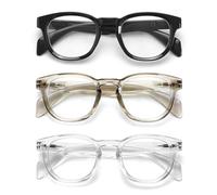 OPULIZE AWE Reading Blue Light Blocking Glasses for Women Men-3 Pack-Retro Round-Anti-Glare Computer & Gaming Eyewear -UV & Eyestrain Protection-Black Transparent Grey Clear +0.00, (Pack of 3)
