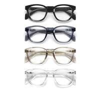 OPULIZE AWE Reading Blue Light Blocking Glasses for Women Men - 4 Pack - Retro Round - Anti-Glare Computer & Gaming Eyewear -UV Protection - Black Transparent Blue Grey Clear +1.00, (Pack of 4)