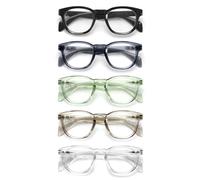 OPULIZE AWE Reading Blue Light Blocking Glasses for Women Men-5 Pack-Retro Round-Anti-Glare Computer & Gaming Eyewear-UV Protection-Black Transparent Blue Green Grey Clear +3.00, (Pack of 5)