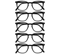 OPULIZE Bex Reading Glasses 5 Pack Large Square Cool Designer Frame Spring Hinges Scratch Resistant Matt Black Mens Womens RRRRR64-1 +2.00