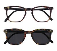 OPULIZE Bex Twin Pack Mens Reading Glasses With Reading Sunglasses Large Matt Brown Tortoiseshelll RS64-2 +1.50