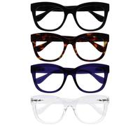 OPULIZE BIG Blue Light Blocking Reading Glasses - Bold Round Fashion Frame - Anti-Glare Anti-Reflective Computer Gaming - UV Eyestrain Protection - 4 Pack Black Brown Indigo Clear - Mens Womens +3.00