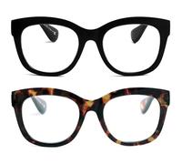 OPULIZE BIG Blue Light Blocking Reading Glasses - Bold Round Fashion Frame - Anti-Glare Anti-Reflective Computer Gaming - 2 Pack - UV & Eyestrain Protection - Black Brown - Mens Womens +2.00