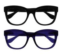 OPULIZE BIG Blue Light Blocking Reading Glasses - Bold Round Fashion Frame - Anti-Glare Anti-Reflective Computer Gaming - 2 Pack - UV & Eyestrain Protection - Black Indigo - Mens Womens +1.00