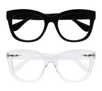 OPULIZE BIG Blue Light Blocking Reading Glasses - Bold Round Fashion Frame - Anti-Glare Anti-Reflective Computer Gaming - 2 Pack - UV & Eyestrain Protection - Black Clear - Mens Womens +3.50