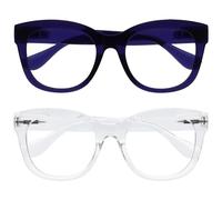 OPULIZE BIG Blue Light Blocking Reading Glasses - Bold Round Fashion Frame - Anti-Glare Anti-Reflective Computer Gaming - 2 Pack - UV & Eyestrain Protection - Indigo Clear - Mens Womens +1.00