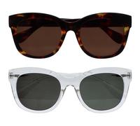 OPULIZE BIG Sunglasses - Bold Fashion Frame - Brown/Green Tinted Lens - 2 Pack - Anti-reflective & Anti-Glare - Polarised Lenses With UV400 Protection - Spring Hinges - Brown/Clear - Mens Womens