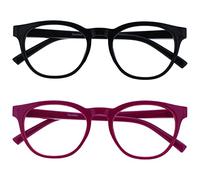 OPULIZE Blu Blue Light Blocking Glasses 2 Pack Cool Round Frame Spring Hinges Improve Sleep Computer Gaming Anti-Reflective Black Pink Mens Womens BB5-14 +0.00