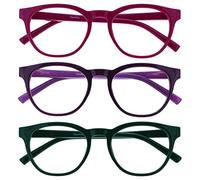 OPULIZE Blu Blue Light Blocking Glasses 3 Pack Cool Round Frame Spring Hinges Improve Sleep Computer Gaming Anti-Reflective Pink Purple Green Mens Womens BBB5-456 +0.00
