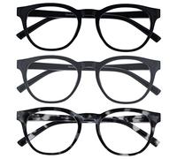OPULIZE BLU Blue Light Blocking Glasses for Women Men - 3 Pack - Cool Round Frame - Anti-Glare Computer and Gaming Eyewear - UV and Eyestrain Protection - Improve Sleep - Black Grey Tort +0.00