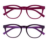 OPULIZE BLU Blue Light Blocking Reading Glasses for Women Men - 2 Pack - Cool Round Frame - Anti-Glare Computer and Gaming Eyewear - UV and Eyestrain Protection - Improve Sleep - Pink Purple +1.50
