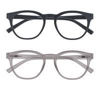 OPULIZE BLU Blue Light Blocking Reading Glasses for Women Men - 2 Pack - Cool Round Frame - Anti-Glare Computer and Gaming Eyewear - UV and Eyestrain Protection - Improve Sleep - Grey Ice +1.50