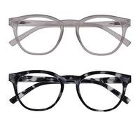 OPULIZE BLU Blue Light Blocking Reading Glasses for Women Men - 2 Pack - Cool Round Frame - Anti-Glare Computer and Gaming Eyewear - UV and Eyestrain Protection - Improve Sleep - Black Grey Tort +2.50