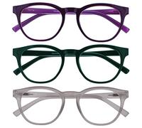 OPULIZE BLU Blue Light Blocking Reading Glasses for Women Men - 3 Pack - Cool Round Frame - Anti-Glare Computer and Gaming Eyewear - UV and Eyestrain Protection - Improve Sleep -Purple Green Ice +1.50