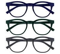 OPULIZE BLU Blue Light Blocking Reading Glasses for Women Men - 3 Pack - Cool Round Frame - Anti-Glare Computer and Gaming Eyewear - UV and Eyestrain Protection - Improve Sleep - Blue Green Grey +2.00