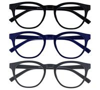 OPULIZE BLU Blue Light Blocking Reading Glasses for Women Men - 3 Pack - Cool Round Frame - Anti-Glare Computer and Gaming Eyewear - UV and Eyestrain Protection - Improve Sleep - Black Blue Grey +3.00