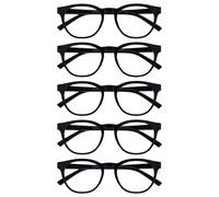 OPULIZE BLU Blue Light Blocking Reading Glasses for Women Men - 5 Pack - Cool Round Frame - Anti-Glare Computer and Gaming Eyewear - UV and Eyestrain Protection - Improve Sleep - Black +1.00