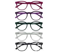 OPULIZE BLU Blue Light Blocking Reading Glasses for Women Men - 5 Pack- Round Frame - Anti-Glare Computer and Gaming Eyewear-UV and Eyestrain Protection-Improve Sleep - Pink Purple Green Ice Grey+1.50