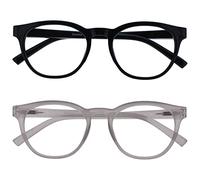 OPULIZE Blu Reading Glasses with Blue Light Blocking 2 Pack Cool Round Frame Spring Hinges Improve Sleep Computer Gaming Anti-Reflective Black Ice Mens Womens BB5-1C +3.00