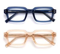 OPULIZE EDG Blue Light Blocking Reading Glasses for Women & Men,Anti-Glare Computer & Gaming Lenses,Vintage Rectangular Frame,UV & Eyestrain Protection,Blue Pink +3.50(Pack of 2 with 2 Pouches)