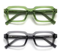 OPULIZE EDG Blue Light Blocking Reading Glasses for Women Men,Anti-reflective Anti-Glare Computer & Gaming Lenses,Vintage Rectangular Frame,UV & Eyestrain Protection,Green Grey +0.00 (Pack of 2)