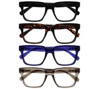 OPULIZE ERA Blue Light Blocking Reading Glasses for Women & Men-Anti-Glare-UV400 Lenses-Oversized Frame-Computer Screen Glasses-Black Brown Blue Grey-+1.00(Pack 4 of with 4 Pouches)