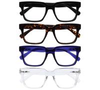 OPULIZE ERA Blue Light Blocking Reading Glasses for Women & Men-Anti-Glare-UV400 Lenses-Oversized Frame-Computer Screen Glasses-Black Brown Blue Clear-+2.50(Pack 4 of with 4 Pouches)