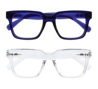 OPULIZE ERA Blue Light Blocking Reading Glasses for Women & Men-Anti-Glare-UV400 Protection-Oversized Frame-Computer and Screen Glasses-Blue Clear-+3.50(Pack 2 of with 2 Pouches)