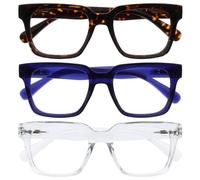 OPULIZE ERA Blue Light Blocking Reading Glasses for Women & Men-Anti-Glare-UV400 Protection-Oversized Frame-Computer Screen Glasses-Brown Blue Clear-+2.00(Pack 3 of with 3 Pouches)