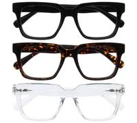 OPULIZE ERA Blue Light Blocking Reading Glasses for Women & Men-Anti-Glare-UV400 Protection-Oversized Frame-Computer Screen Glasses-Black Brown Clear-+2.50(Pack 3 of with 3 Pouches)