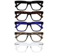 OPULIZE ERA Blue Light Blocking Reading Glasses for Women & Men-Anti-Reflective UV400-Oversized Frame-Computer Screen Glasses-Black Brown Blue Grey Clear+1.00(Pack 5 of with 5 Pouches)