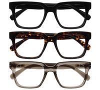 OPULIZE ERA Blue Light Glasses for Women & Men-Clear Lens-Anti-Glare-UV400 Protection-Oversized Frame-Computer Screen Glasses-Black Brown Grey-+0.00(Pack 3 of with 3 Pouches)