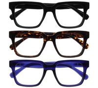 OPULIZE ERA Blue Light Glasses for Women & Men-Clear Lens-Anti-Glare-UV400 Protection-Oversized Frame-Computer Screen Glasses-Black Brown Blue-+0.00(Pack 3 of with 3 Pouches)
