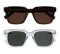 OPULIZE ERA Reading Sunglasses for Men & Women - Brown/Green Tinted Lens - 2 Pack - Anti-Reflective Anti-Glare - UV400 Protection - Oversized Rectangular Frame - Spring Hinges - Brown/Clear +1.50
