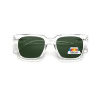 OPULIZE ERA Sunglasses for Women Men, Oversized Rectangular Frame with Spring Hinges, Polarised Green Tinted Lens With UV400 Protection,Anti-reflective & Anti-Glare, Clear (Pack of 1)