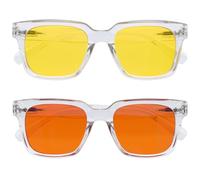 OPULIZE ERA Sunglasses for Women Men, Oversized Rectangular Frame with Spring Hinges, Polarised Yellow/Orange Lenses With UV400 Protection,Anti-reflective & Anti-Glare, Clear (Pack of 2)