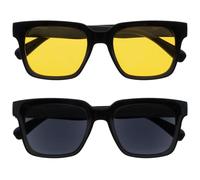 OPULIZE ERA Sunglasses for Women & Men- Yellow/Black Lens-Anti-Glare- Polarised Lenses With UV400 Protection- Oversized Rectangular Frame- Spring Hinges- Black(Pack 2 of with 2 Pouches)