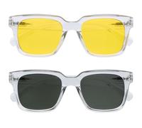 OPULIZE ERA Sunglasses for Women & Men- Yellow/Green Lens-Anti-Glare- Polarised Lenses With UV400 Protection- Oversized Rectangular Frame- Spring Hinges- Clear(Pack 2 of with 2 Pouches)