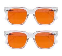OPULIZE ERA Sunglasses - Orange Tinted Lens - 2 Pack - Anti-reflective Anti-Glare UV400 Protection Lenses - Oversized Rectangular Frame - Spring Hinges - Clear - Mens Womens