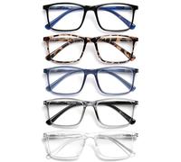 OPULIZE INK Reading Glasses for Women Men, Large Rectangular Frame with Spring Hinges & Scratch Resistant, Black Brown Tortoiseshell Blue Grey Clear, +1(Pack of 5)