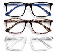 OPULIZE INK Reading Glasses for Women Men, Large Rectangular Frame with Spring Hinges & Scratch Resistant, Black Brown Tortoiseshell Blue, +3(Pack of 3)