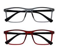 OPULIZE INK Reading Glasses for Women Men, Large Rectangular Frame with Spring Hinges, Scratch Resistant, Grey,Red +1 (Pack of 2)