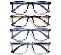 OPULIZE INK Reading Glasses for Women Men, Large Rectangular Frame with Spring Hinges & Scratch Resistant, Black Brown Tortoiseshell Blue Grey, +3.5(Pack of 4)