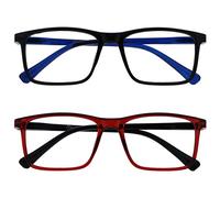 OPULIZE INK Reading Glasses for Women Men, Large Rectangular Frame with Spring Hinges, Scratch Resistant, Black,Red +1 (Pack of 2)