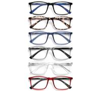 OPULIZE INK Reading Glasses for Women Men, Large Rectangular Frame with Spring Hinges & Scratch Resistant, Black Brown Tortoiseshell Blue Grey Clear Red, +1(Pack of 6)