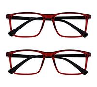 OPULIZE INK Reading Glasses - Value 2 Pack - Large Rectangular Frame - Spring Hinges - Scratch Resistant - Dark Red Black Arm - Mens Womens +2.50